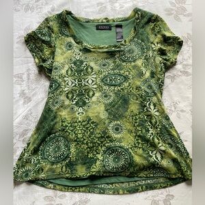 Y2K Green Floral Mesh Blouse Top Large Goblincore Forest Fairy Whimsical Granola